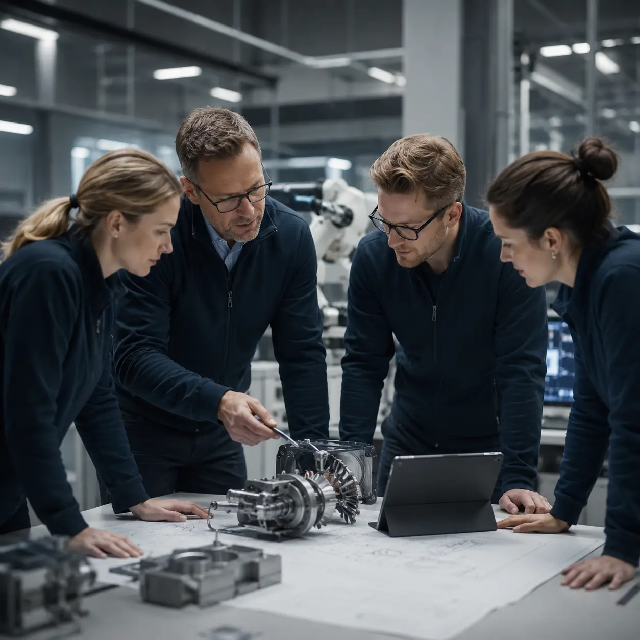 Suunnittelutiimi tarkastamassa prototyyppiä